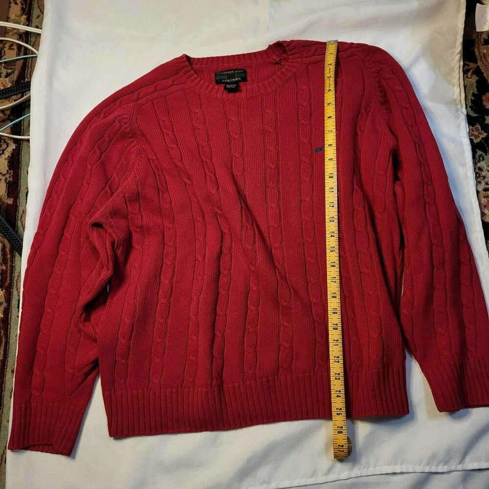 Alexander Julian Colours Red Cable Knit Sweater Large 100% Cotton